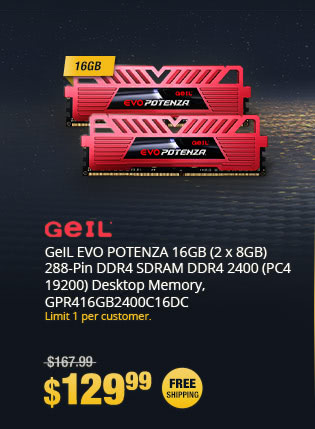 GeIL EVO POTENZA 16GB (2 x 8GB) 288-Pin DDR4 SDRAM DDR4 2400 (PC4 19200) Desktop Memory, GPR416GB2400C16DC