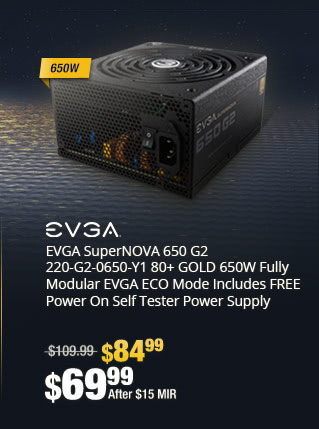 EVGA SuperNOVA 650 G2 220-G2-0650-Y1 80+ GOLD 650W Fully Modular EVGA ECO Mode Includes FREE Power On Self Tester Power Supply
