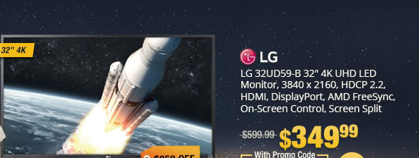 LG 32UD59-B 32" 4K UHD LED 3840 x 2160, HDCP 2.2, HDMI DisplayPort AMD FreeSyncMonitor w/ On-Screen Control, Screen Split