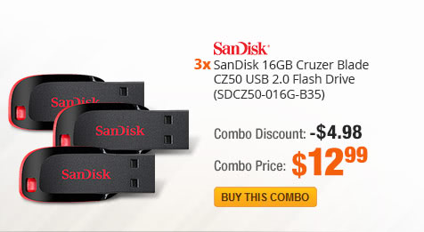 Combo: 3x - SanDisk 16GB Cruzer Blade CZ50 USB 2.0 Flash Drive (SDCZ50-016G-B35)