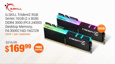 G.SKILL TridentZ RGB Series 16GB (2 x 8GB) DDR4 3000 (PC4 24000) Desktop Memory, F4-3000C16D-16GTZR