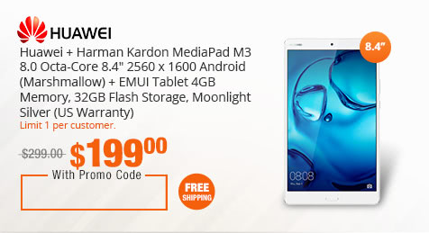 Huawei + Harman Kardon MediaPad M3 8.0 Octa-Core 8.4" 2560 x 1600 Android (Marshmallow) + EMUI Tablet 4GB Memory, 32GB Flash Storage, Moonlight Silver (US Warranty)