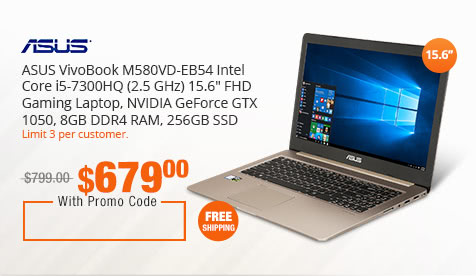 ASUS VivoBook M580VD-EB54 Intel Core i5-7300HQ (2.5 GHz Turbo up to 3.5) 15.6" FHD Gaming Laptop, GeForce GTX 1050, 8GB DDR4 RAM