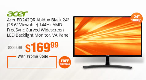 Acer ED242QR Abidpx Black 24" (23.6" Viewable) 144Hz AMD FreeSync Curved Widescreen LED Backlight Monitor, VA Panel