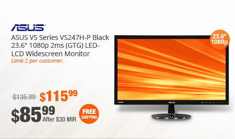 ASUS VS Series VS247H-P Black 23.6" 1080p 2ms (GTG) LED-LCD Widescreen Monitor