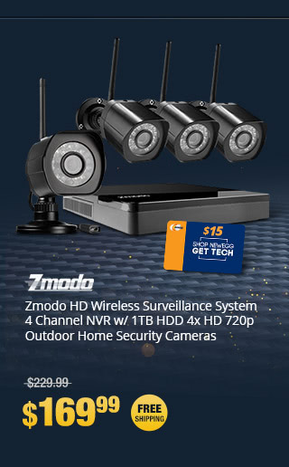 Zmodo HD Wireless Surveillance System 4 Channel NVR w/ 1TB HDD 4x HD 720p Outdoor Home Security Cameras