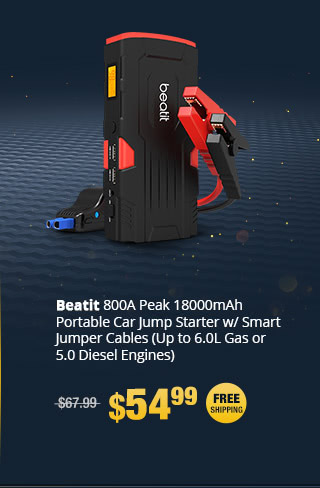 Beatit 800A Peak 18000mAh Portable Car Jump Starter w/ Smart Jumper Cables (Up to 6.0L Gas or 5.0 Diesel Engines)