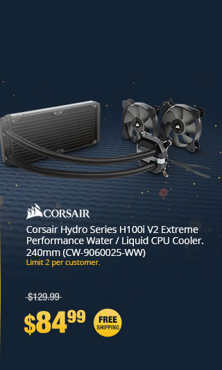 Corsair Hydro Series H100i V2 Extreme Performance Water / Liquid CPU Cooler, 240mm (CW-9060025-WW)