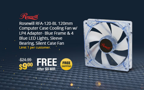 Rosewill RFA-120-BL 120mm Computer Case Cooling Fan w/ LP4 Adapter- Blue Frame & 4 Blue LED Lights, Sleeve Bearing, Silent Case Fan