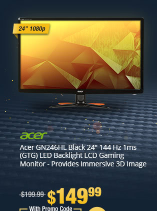Acer GN246HL Black 24" 144 Hz 1ms (GTG) LED Backlight LCD Gaming Monitor - Provides Immersive 3D Image