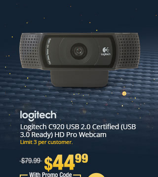 Logitech C920 USB 2.0 Certified (USB 3.0 Ready) HD Pro Webcam