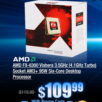 AMD FX-6300 Vishera 3.5GHz (4.1GHz Turbo) Socket AM3+ 95W Six-Core Desktop Processor