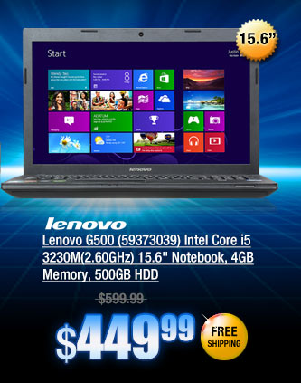 Lenovo G500 (59373039) Intel Core i5 3230M(2.60GHz)15.6 inch Notebook, 4GB Memory, 500GB HDD