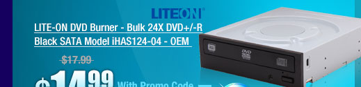 LITE-ON DVD Burner - Bulk 24X DVD+/-R Black SATA Model iHAS124-04 - OEM 