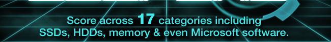 Score across 17 categories including SSDs, HDDs, memory & even Microsoft software.  