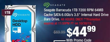 Seagate Barracuda 1TB 7200 RPM 64MB Cache SATA 6.0Gb/s 3.5" Internal Hard Drive Bare Drive