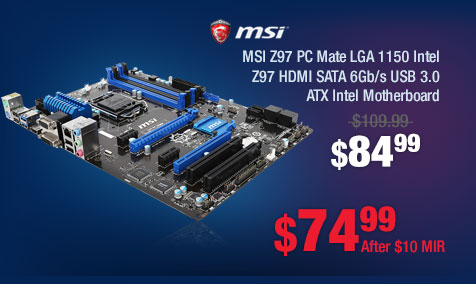 MSI Z97 PC Mate LGA 1150 Intel Z97 HDMI SATA 6Gb/s USB 3.0 ATX Intel Motherboard