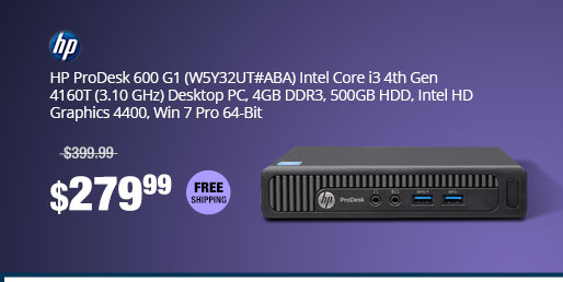 HP ProDesk 600 G1 (W5Y32UT#ABA) Intel Core i3 4th Gen 4160T (3.10 GHz) Desktop PC, 4GB DDR3, 500GB HDD, Intel HD Graphics 4400, Win 7 Pro 64-Bit 