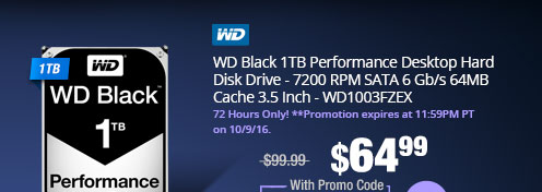 WD Black 1TB Performance Desktop Hard Disk Drive - 7200 RPM SATA 6 Gb/s 64MB Cache 3.5 Inch - WD1003FZEX 
