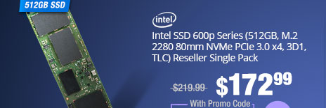 Intel SSD 600p Series (512GB, M.2 2280 80mm NVMe PCIe 3.0 x4, 3D1, TLC) Reseller Single Pack 