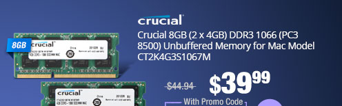Crucial 8GB (2 x 4GB) DDR3 1066 (PC3 8500) Unbuffered Memory for Mac Model CT2K4G3S1067M 