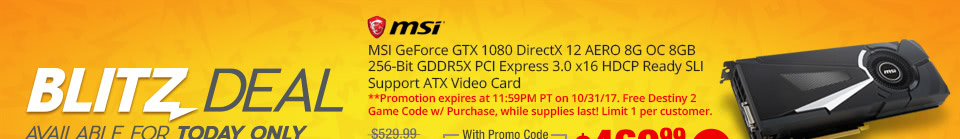 MSI GeForce GTX 1080 DirectX 12 GTX 1080 AERO 8G OC 8GB 256-Bit GDDR5X PCI Express 3.0 x16 HDCP Ready SLI Support ATX Video Card