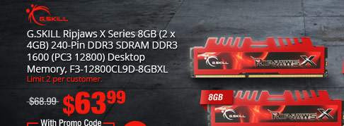 G.SKILL Ripjaws X Series 8GB (2 x 4GB) 240-Pin DDR3 SDRAM DDR3 1600 (PC3 12800) Desktop Memory, F3-12800CL9D-8GBXL