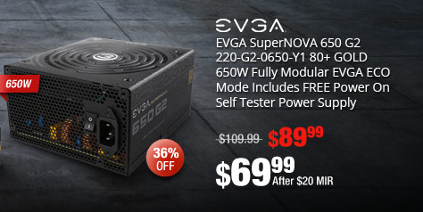 EVGA SuperNOVA 650 G2 220-G2-0650-Y1 80+ GOLD 650W Fully Modular EVGA ECO Mode Includes FREE Power On Self Tester Power Supply