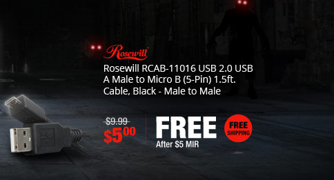 Rosewill RCAB-11016 USB 2.0 USB A Male to Micro B (5-Pin) 1.5ft. Cable, Black - Male to Male
