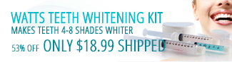 WATTS TEETH WHITENING KIT. MAKES TEETH 4-8 SHADES WHITER. 53% OFF ONLY $18.99 SHIPPPED. 