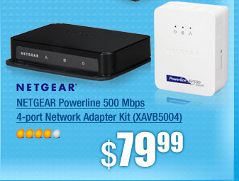 NETGEAR Powerline 500 Mbps 4-port Network Adapter Kit (XAVB5004)