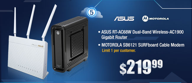 ASUS RT-AC68W Dual-Band Wireless-AC1900 Gigabit Router + MOTOROLA SB6121 SURFboard Cable Modem