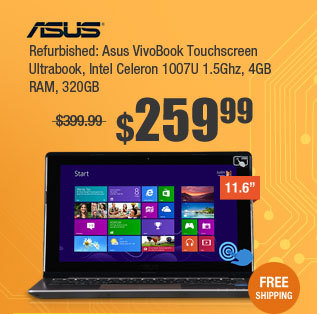 Refurbished: Asus VivoBook Touchscreen Ultrabook, Intel Celeron 1007U 1.5Ghz, 4GB RAM, 320GB 