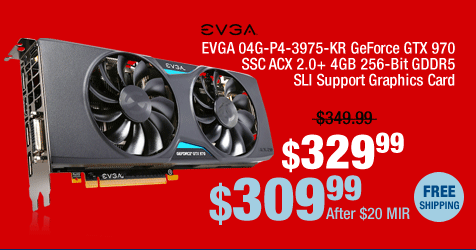 EVGA 04G-P4-3975-KR GeForce GTX 970 SSC ACX 2.0+ 4GB 256-Bit GDDR5 SLI Support Graphics Card