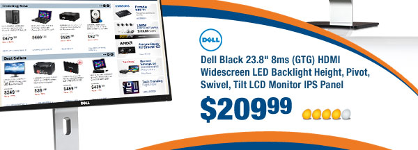 Dell Black 23.8" 8ms (GTG) HDMI Widescreen LED Backlight Height, Pivot, Swivel, Tilt LCD Monitor IPS Panel