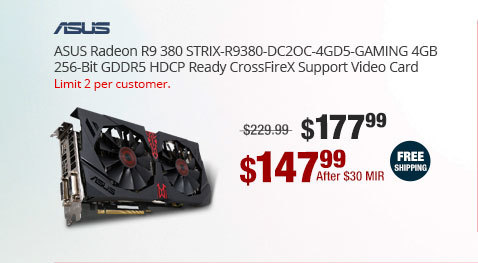 ASUS Radeon R9 380 STRIX-R9380-DC2OC-4GD5-GAMING 4GB 256-Bit GDDR5 HDCP Ready CrossFireX Support Video Card
