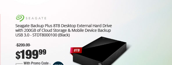 Seagate Backup Plus 8TB Desktop External Hard Drive with 200GB of Cloud Storage & Mobile Device Backup USB 3.0 - STDT8000100 (Black)