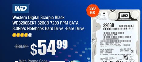 Western Digital Scorpio Black WD3200BEKT 320GB 7200 RPM SATA 3.0Gb/s Notebook Hard Drive -Bare Drive