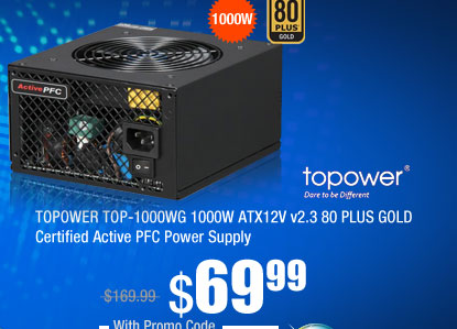 TOPOWER TOP-1000WG 1000W ATX12V v2.3 80 PLUS GOLD Certified Active PFC Power Supply