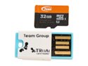 Team 32GB Micro SDHC Flash Card with USB Card Reader (Blue) Model TUSDH32GUHS05