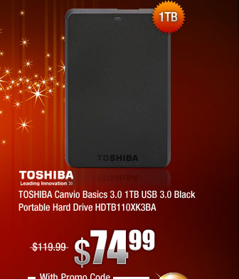 TOSHIBA Canvio Basics 3.0 1TB USB 3.0 Black Portable Hard Drive HDTB110XK3BA 