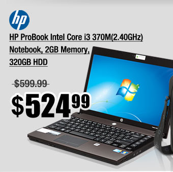HP ProBook Intel Core i3 370M(2.40GHz) Notebook, 2GB Memory, 320GB HDD