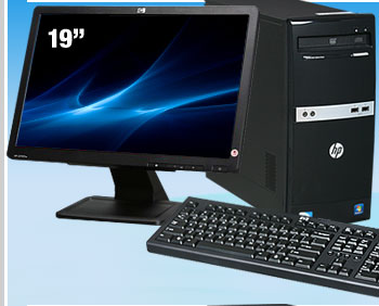 HP 500B (VS875UT#ABA) Desktop PC Pentium dual-core E5700(3.00GHz) 1GB DDR3 160GB HDD Capacity Intel GMA 4500 Windows 7 Professional 32-bit + HP Smartbuy LE1901w Black 19" 5ms Widescreen LCD Monitor 250 cd/m2 1000:1