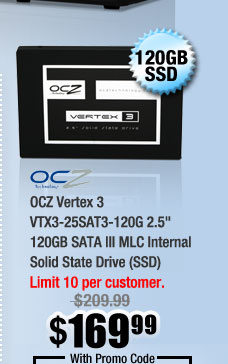 OCZ Vertex 3 VTX3-25SAT3-120G 2.5" 120GB SATA III MLC Internal Solid State Drive (SSD)