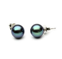 8mm AAA Quality Freshwater Black Pearl Sterling Silver Earrings