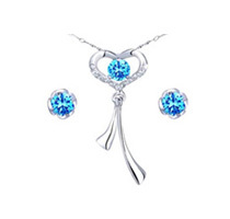 Round Cut Created Blue Topaz Pendant & Earring Set