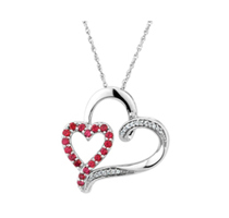 1/20 cttw Diamond & Created Ruby Double Heart Pendant w/ 18 Necklace