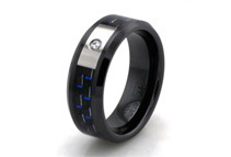 Black Ceramic Carbon Fiber Ring with 0.05 cttw CZ (2 Colors / 5 Sizes)
