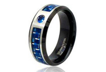 Two-Tone Stainless Steel Ring w/ Blue Carbon Fiber Inlay & Blue CZ (5 Sizes)