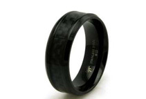 Black Stainless Steel Ring w/ Carbon Fiber Inlay (3 Colors / Multiple Sizes)